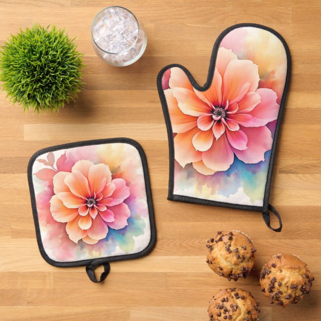 Floral Artistry Unveiled Design Oven Mitt & Pot Holder Set (Top Down)