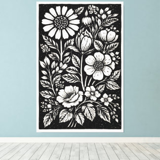 Floral artwork woodblock canvas print