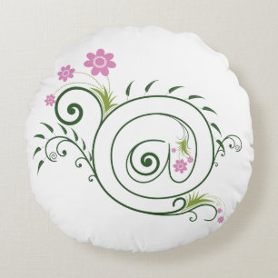 Floral At Sign Flourish Round Cushion