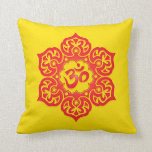 Floral Aum Design, red and yellow Cushion