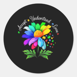 Floral Autism Awareness Daisy Flower For Mum Women Classic Round Sticker