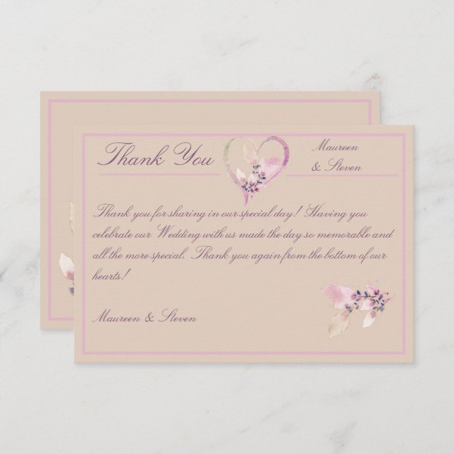 Floral Autumn Blush, Mauve, & Pink Wedding Thank You Card (Front/Back)