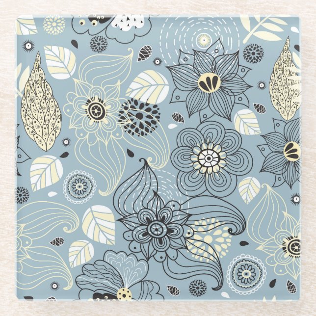 Floral Autumn: Elegant Seasonal Design Glass Coaster (Front)