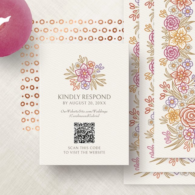 Floral Autumn Fall RSVP QR Code Wedding Enclosure Card (Creator Uploaded)