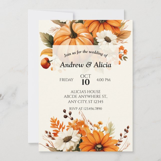 Floral autumn fall wedding invitation (Front)