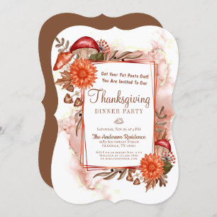 Floral Autumn Leaves Mushroom Thanksgiving Invitation