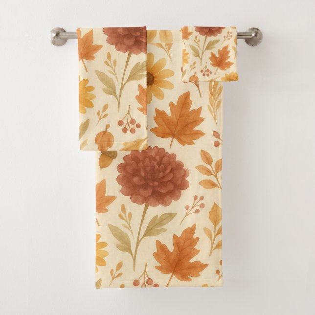 Floral Autumn Pattern Bath Towel Set (Insitu)