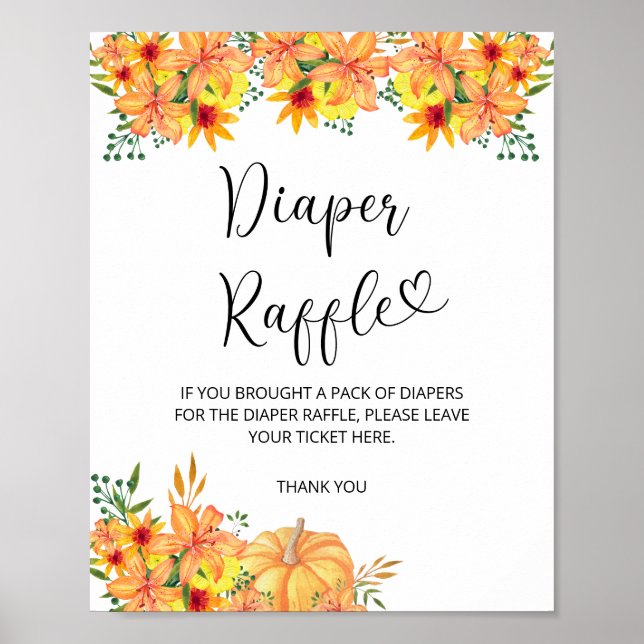 Floral autumn pumpkin diaper raffle poster (Front)