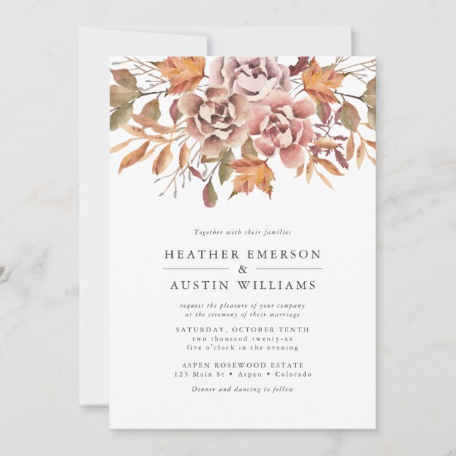 Floral Autumn Watercolor Wedding Invitation (Front)