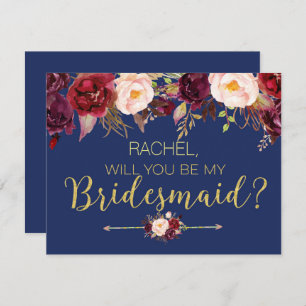 Floral Autumn Will You Be My Bridesmaid Card
