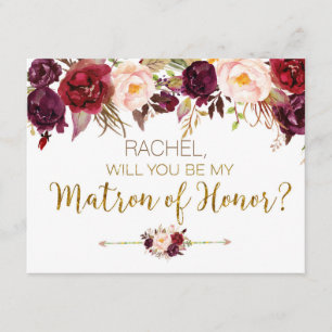 Floral Autumn Will You Be My Matron of Honour Card