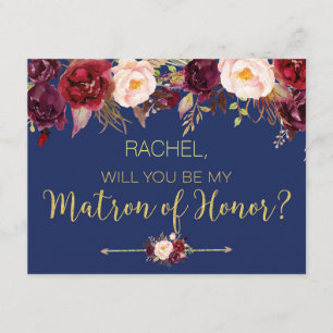 Floral Autumn Will You Be My Matron of Honour Card