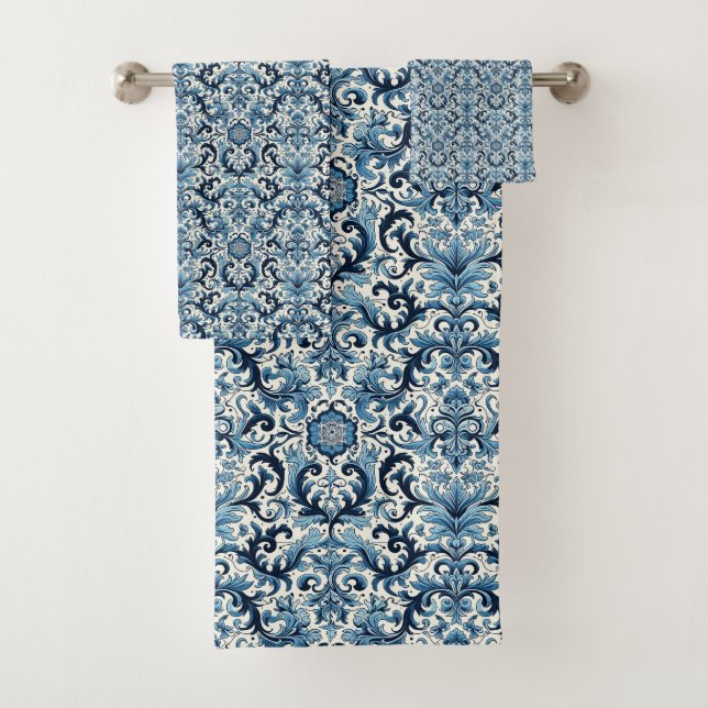 Floral Azulejo pattern Bath Towel Set (Insitu)