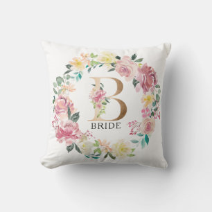 Floral B monogram and floral wreath Cushion