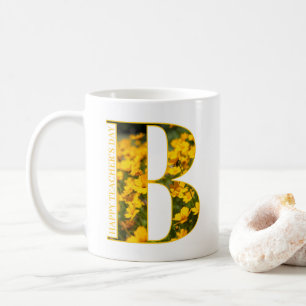 Floral B Monogram   Custom Text Elegant Coffee Mug