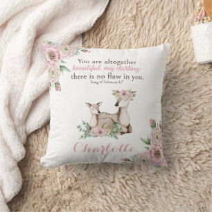 Floral Baby and Mother Deer Bible Verse Nursery Cushion
