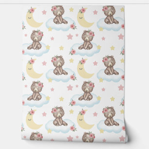 Floral Baby Bear Cloud Stars Moon Woodland Animals Wallpaper