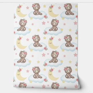 Floral Baby Bear Cloud Stars Moon Woodland Animals Wallpaper