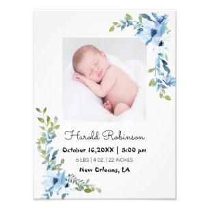 Floral Baby Birth Stats Photo Print