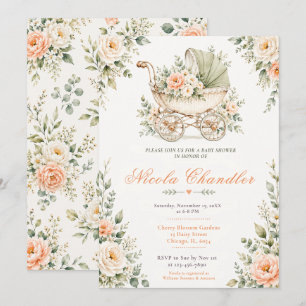 Floral Baby Carriage Shower Invitation