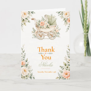 Floral Baby Carriage Shower Thank You Card