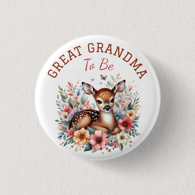 Floral Baby Deer Joy | Great Grandma Baby Shower 3 Cm Round Badge (Front)