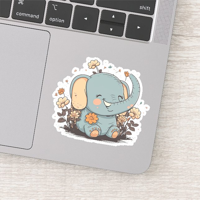Floral Baby Elephant Stickers 5 (Detail)