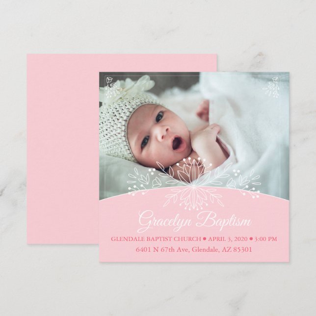 Floral Baby Girl Baptism Invite (Front/Back)