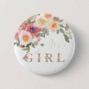 Floral Baby Girl Shower 6 Cm Round Badge
