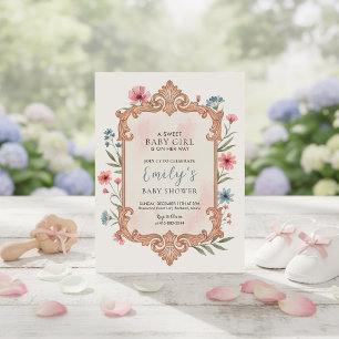 Floral Baby Girl Shower Invitation Frame