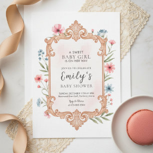 Floral Baby Girl Shower Invitation Frame