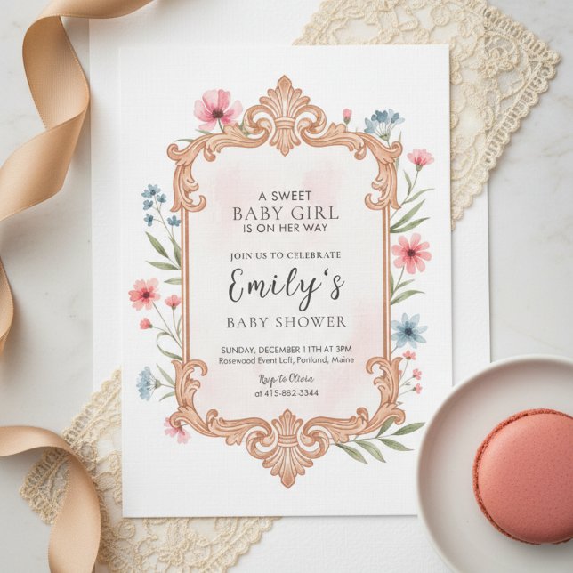 Floral Baby Girl Shower Invitation Frame (Creator Uploaded)