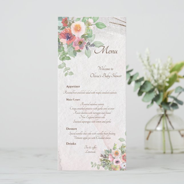 Floral Baby Girl Shower Menu (Standing Front)