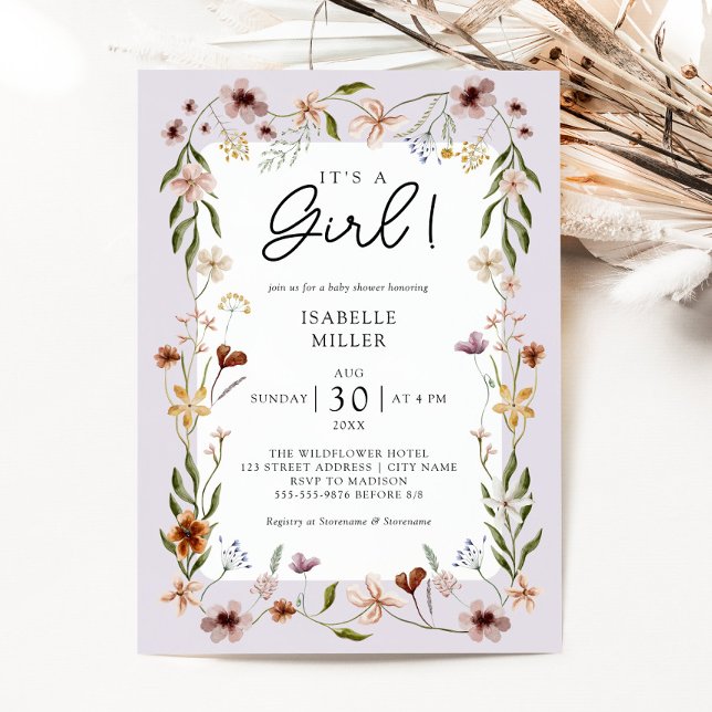 Floral Baby Girl Shower Purple Invitation (Floral Baby Girl Shower Purple Invitation)