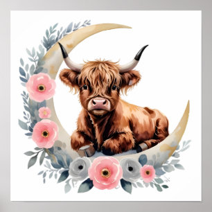 Floral Baby Highland Cow Nursery Print