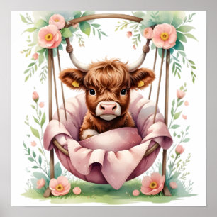 Floral Baby Highland Cow Nursery Print