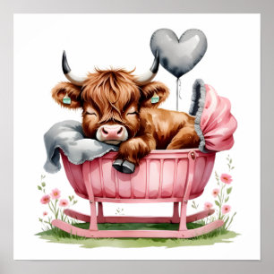Floral Baby Highland Cow Nursery Print
