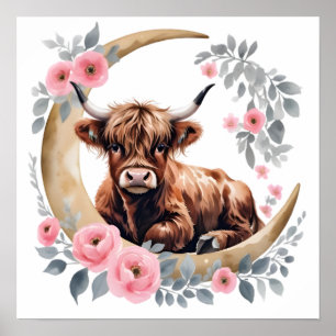 Floral Baby Highland Cow Nursery Print