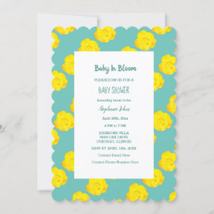 Floral Baby In Bloom Baby Shower Teal Yellow Roses Invitation