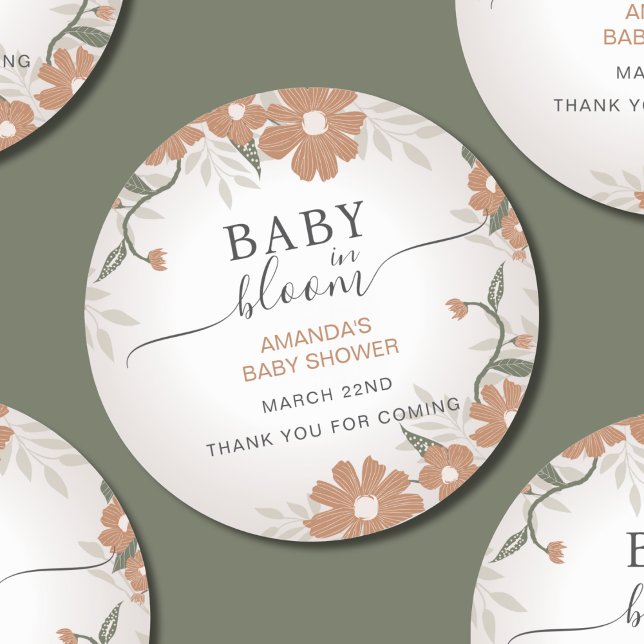  Floral Baby in Bloom Thank You Shower  Classic Round Sticker (Creator Uploaded)