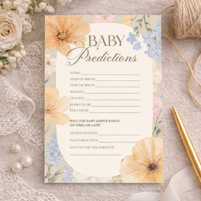 Floral Baby Predictions Game Card, Neutral Boho  (Creator Uploaded)