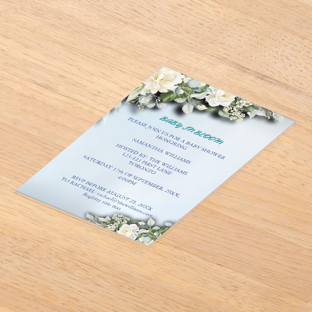 Floral Baby Shower acrylic solid back Invitation (Laydown)