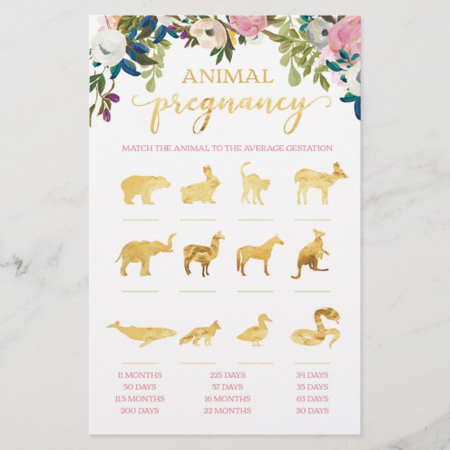Floral Baby Shower Baby Animal Pregnancy Game (Front)