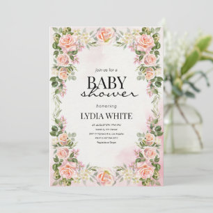 Floral Baby Shower Blush Pink girl Baby shower Invitation