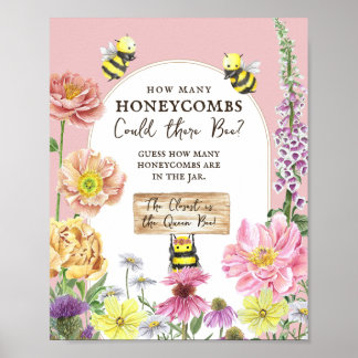 Floral Baby Shower Game Guess How Many Honeycombs Poster