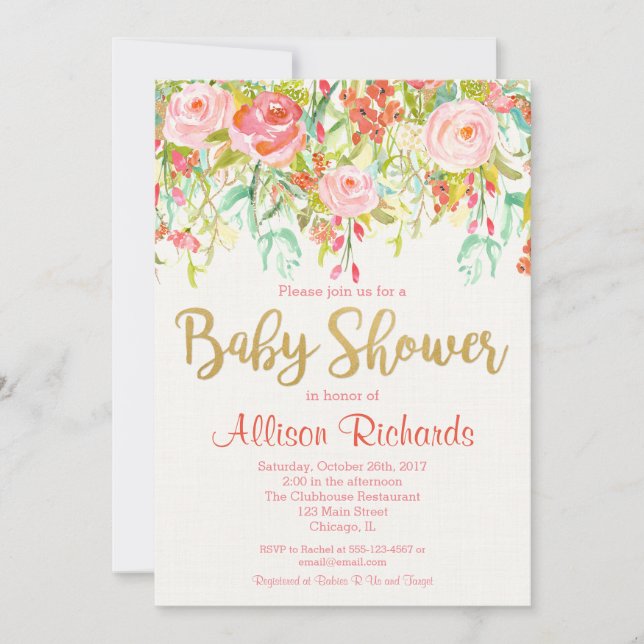 Floral baby shower invitation (Front)