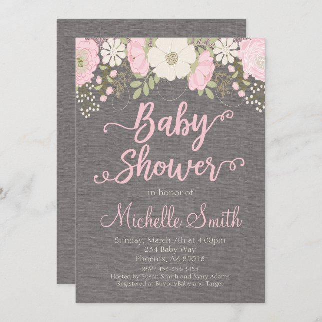 Floral Baby Shower Invitation, Boho Invitation (Front/Back)
