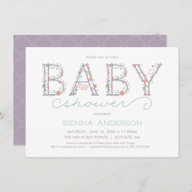 Floral Baby Shower Invitation - Custom Invite (Front/Back)