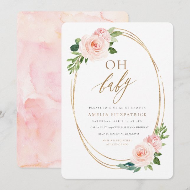 Floral Baby Shower Invitation Girl (Front/Back)