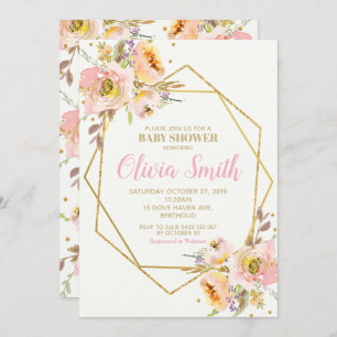Floral Baby Shower Invitation Girl Pink Blush